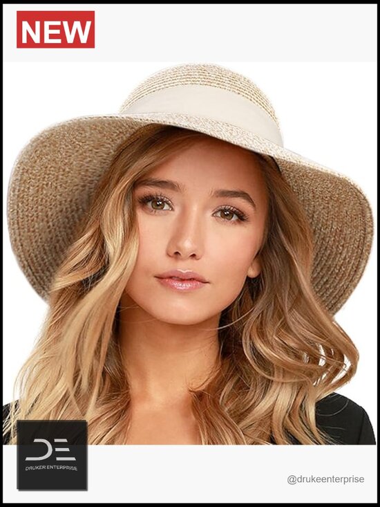 Womens Sun Hat UV UPF 80+ Summer Beach Straw Travel Foldable Adjustable main image 5